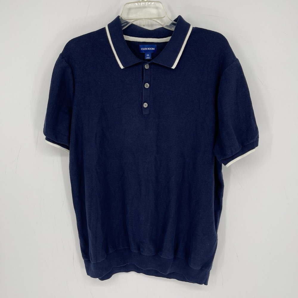 Club Room Men's Blue Collared Knit Short Sleeve Golf Polo Top Shirt Size XXL